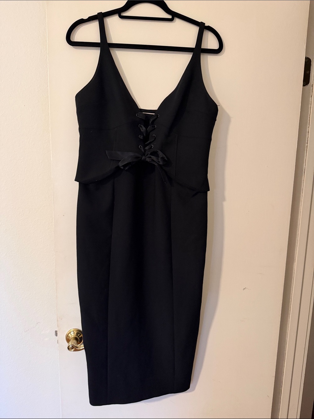 cinq a sept Black Lace-Up Midi Dress